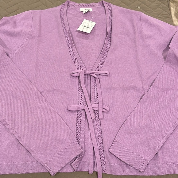 J. Crew Bright Lilac Tie-front Cardigan Sweater/NWT/M - Picture 3 of 9